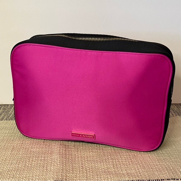 PRADA / Candy Pink & Black Cosmetic Bag - Picture 2 of 13
